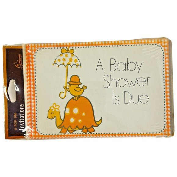 Sealed Vintage Gibson Baby Shower Invitations 16 Cards With Envelopes Orange - Picture 2 of 6